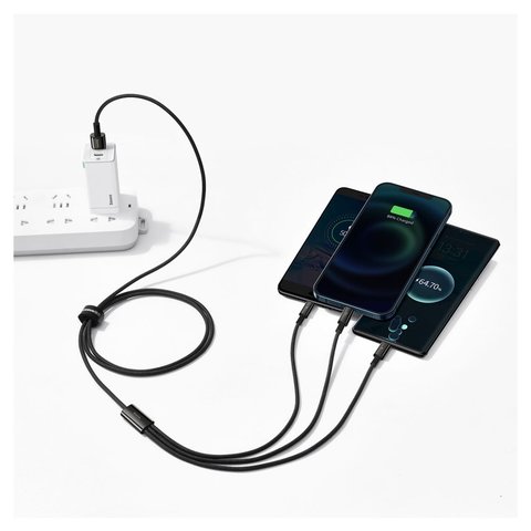 USB кабель Baseus Tungsten Gold, USB тип-C, USB тип-A, micro-USB тип-B, Lightning, 150 см, 3,5 А, чорний, 3 в 1, #CAMLTWJ-01 Прев'ю 1