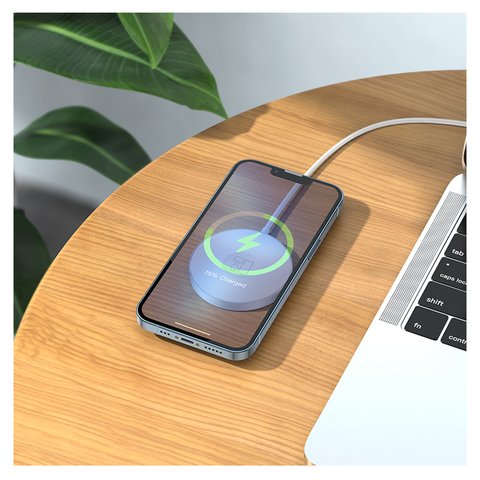Беспроводное зарядное устройство Hoco CW41 3-in-1, Quick Charge, белое, USB тип-C, 15 Вт, магнитное, MagSafe, #6931474777089 Превью 2
