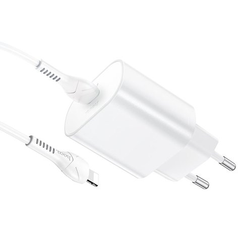 Сетевое зарядное устройство Hoco N22, 25 Вт, Power Delivery (PD), белый, c кабелем USB тип-C к Lightning для Apple, 1 порт, #6931474760074 Превью 2
