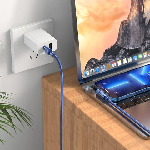 USB кабель Hoco U108, USB тип-C, Lightning, 200 см, 20 Вт, синий, Г-образный, в нейлоновой оплетке, #6931474764874 Превью 3