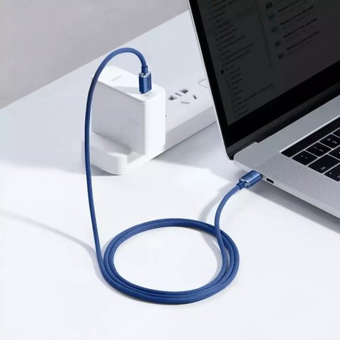 USB кабель Baseus Crystal Shine Series, 2xUSB тип-C, 120 см, 100 Вт, синий, в нейлоновой оплетке, #CAJY000603 Превью 3