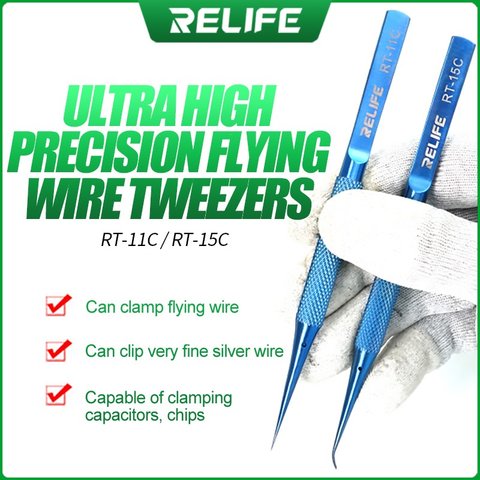 Pinzas para smd RELIFE RT-11C, recta, aleación de titanio, 140 mm Vista previa  1