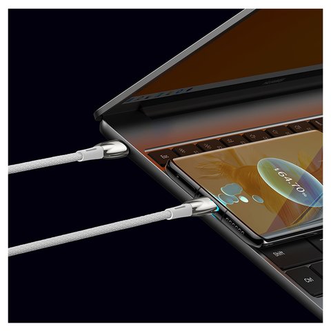 USB кабель Baseus Glimmer, 2xUSB тип-C, 100 см, 100 Вт, белый, с индикатором, в нейлоновой оплетке, #CADH000702 Превью 1